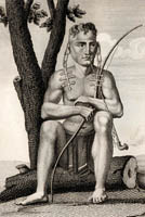 Detail from an illustration "Indian of the Mandanes" publilshed in "Voyage dans l'Amerique Septentrionale" by General Elliot, 1826.